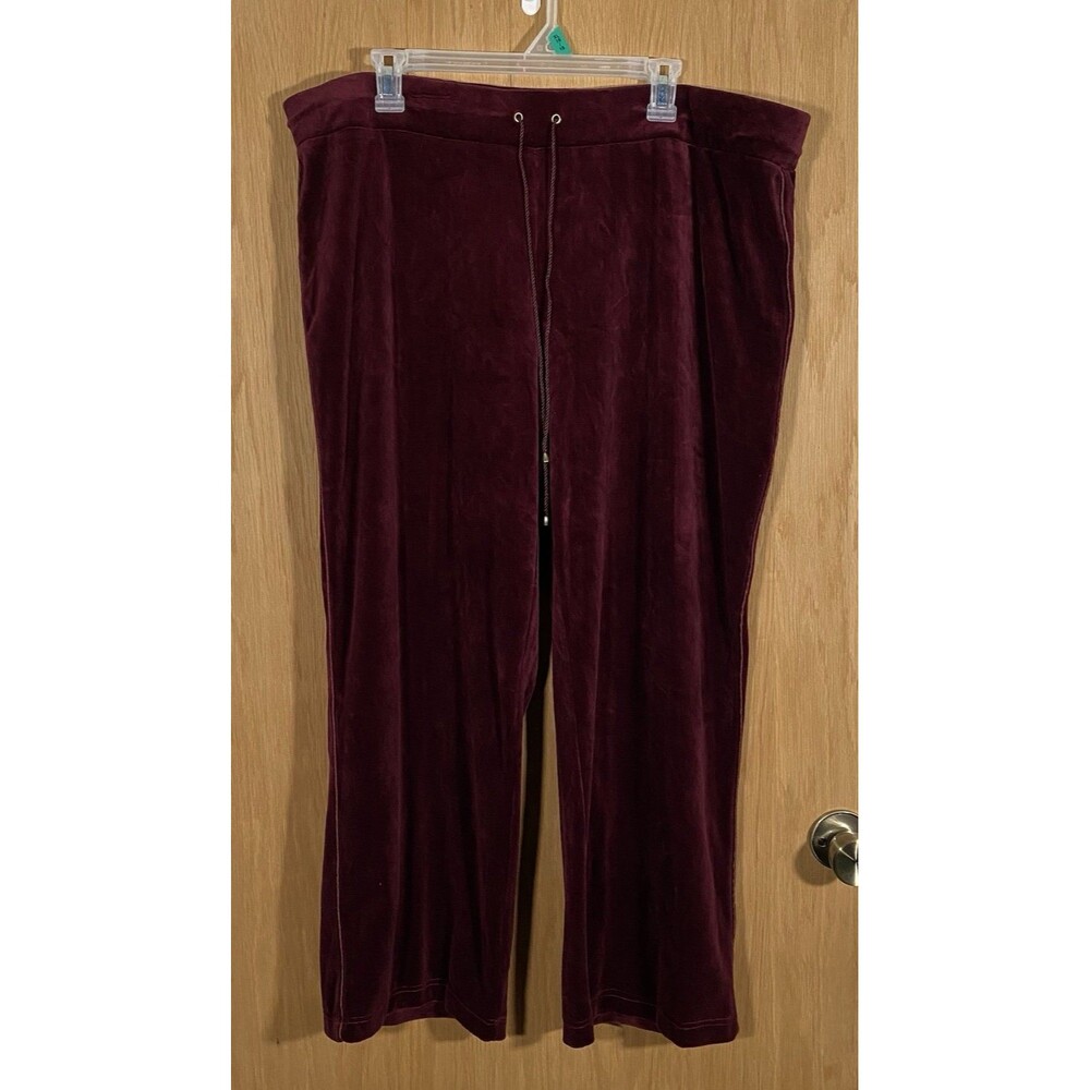Women's 18/20 Velour Pants Burgundy Athleisure Stretch Cozy Classic Fit Witchy